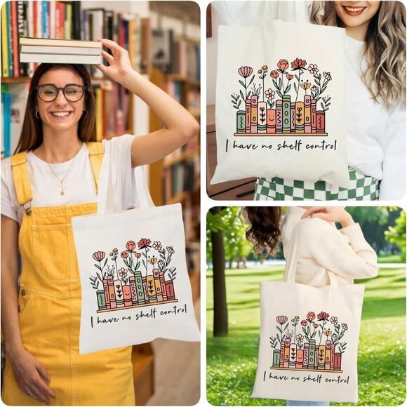 Funny Book Lovers Canvas Tote Bag for Women Reader Gift Casual Carryall - Picture 3 of 8
